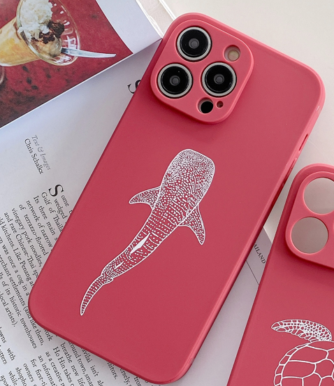 iPhone Rose Red Soft Silicone Whale Shark Phone Case